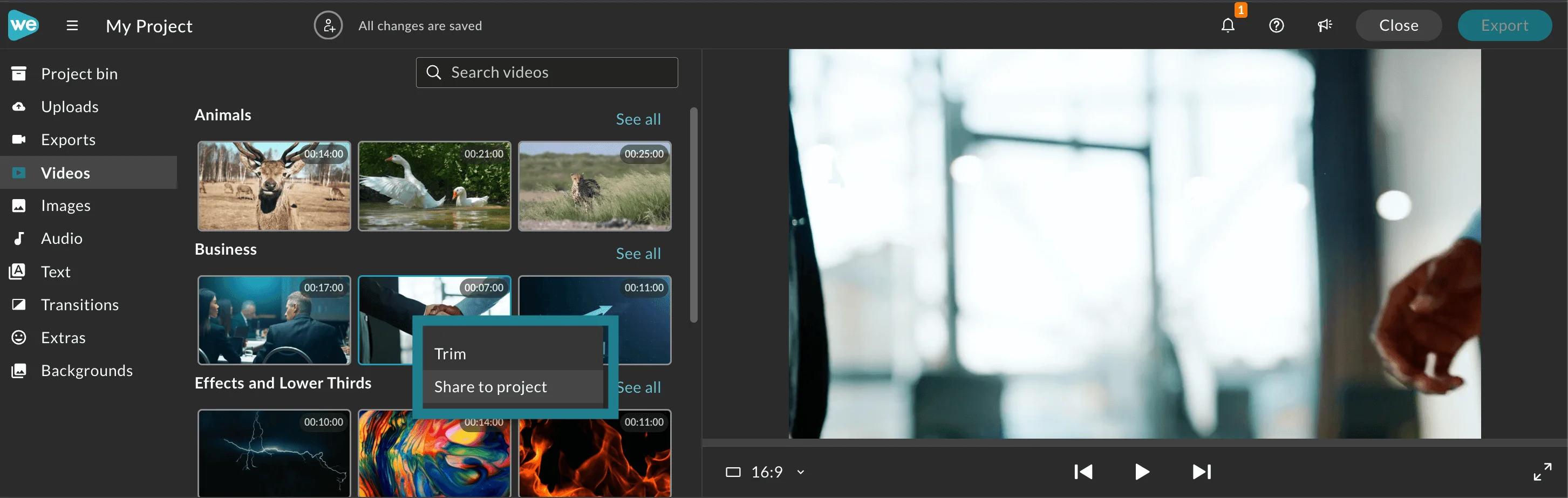 Sharing media to a project in WeVideo. 