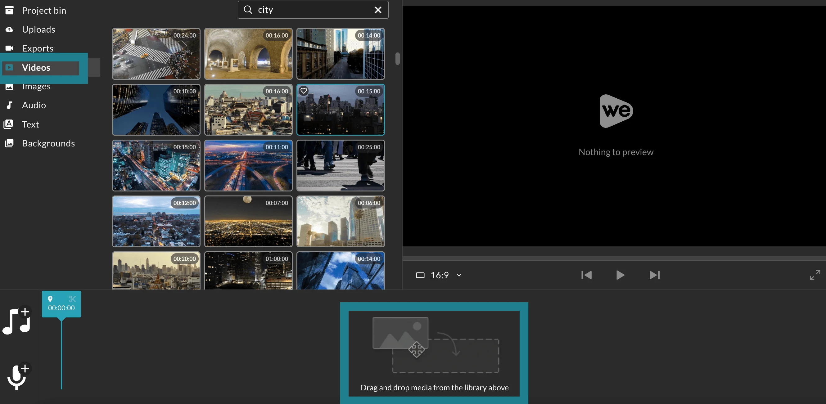 Dragging and dropping a video on the Timeline in WeVideo. 