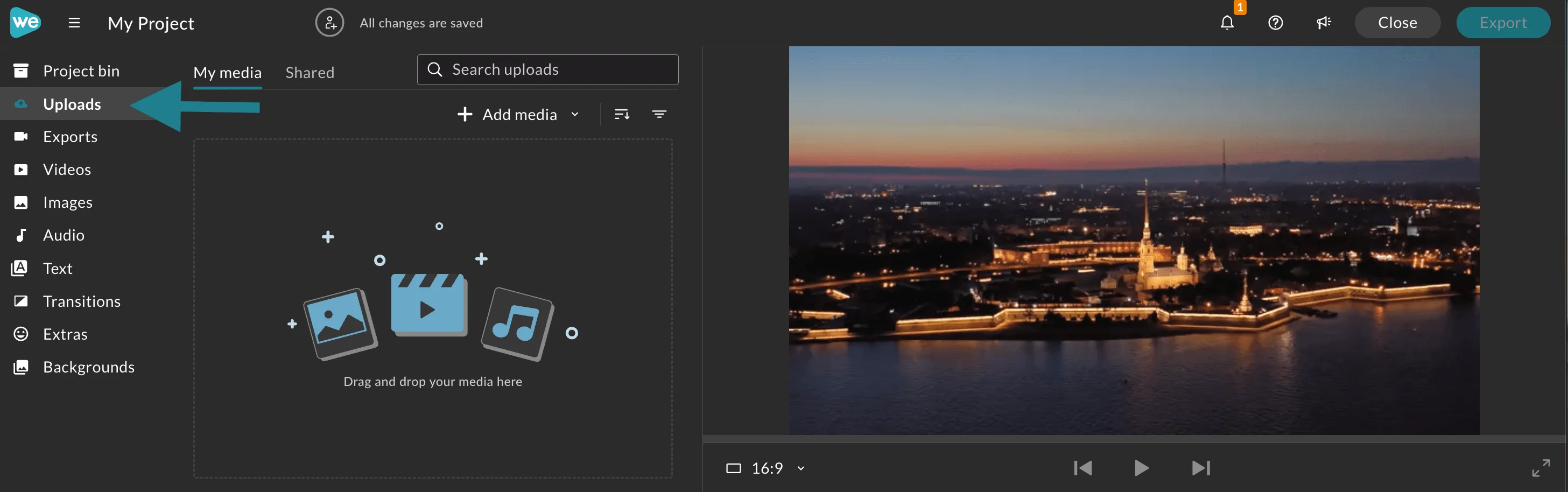 The Uploads tab in WeVideo. 