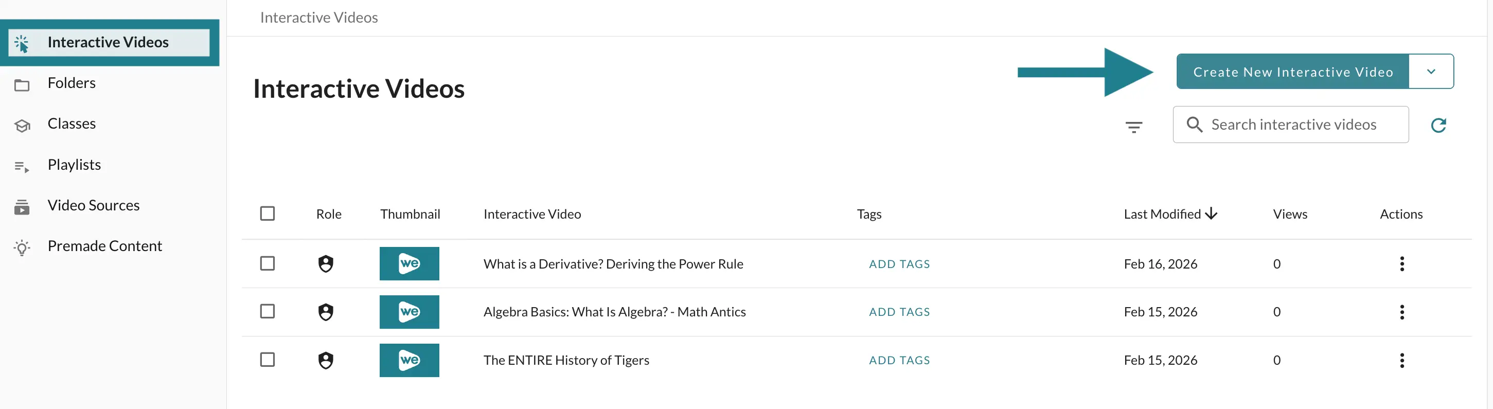 Starting a new interactive video project in WeVideo. 