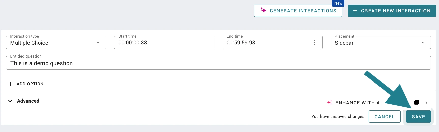 Saving an interaction on a video in WeVideo. 