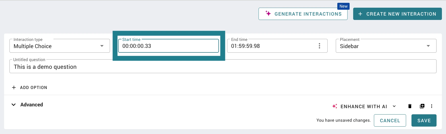 Adjusting the time code of a video interaction in WeVideo. 