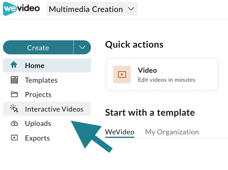 The Interactive Video tab in WeVideo's Multimedia Creation space. 