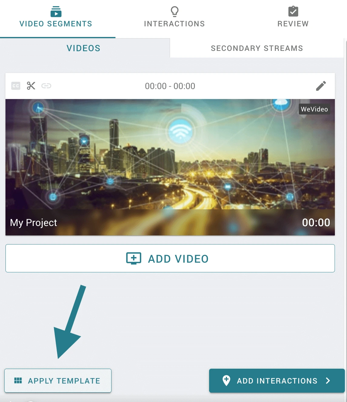 Applying a template to a video in WeVideo's Interactivity space. 