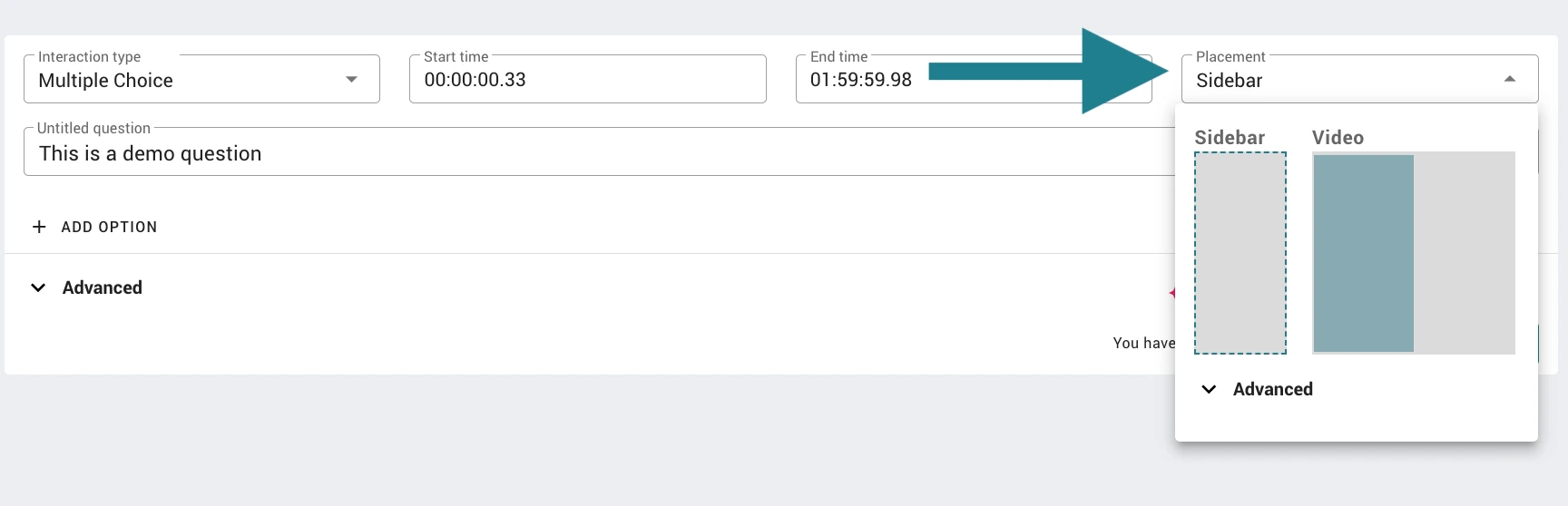 Adjusting the placement of a video interaction in WeVideo. 