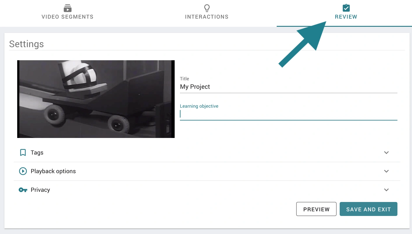 Interactive video review screen in WeVideo. 