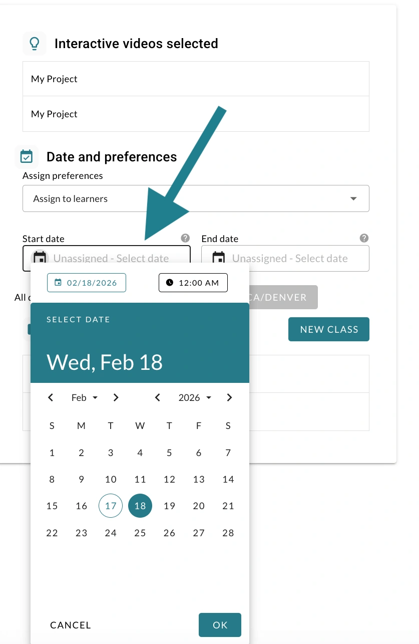 Modifying assignment start and end dates in WeVideo. 