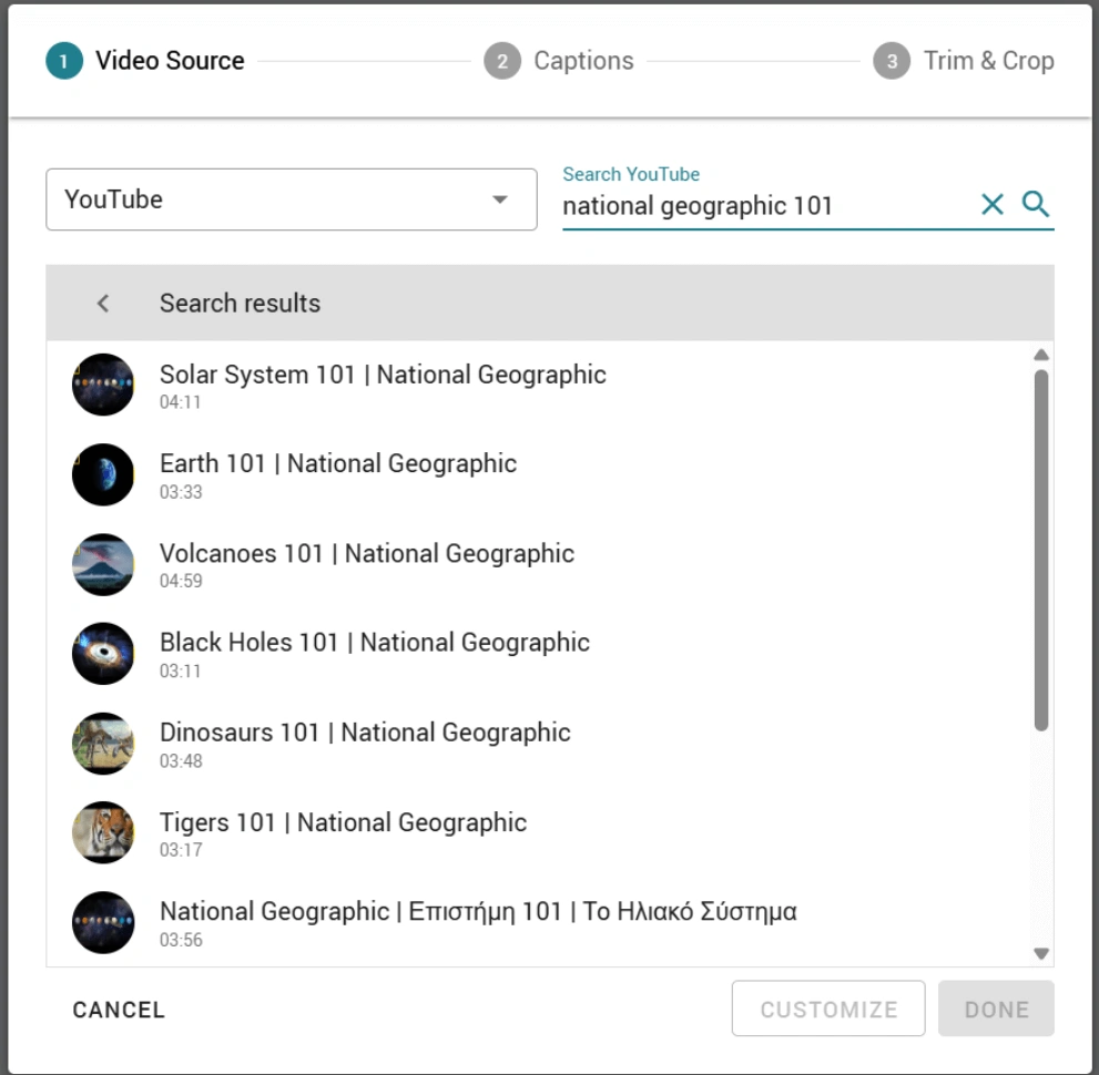 Selecting a video from YouTube to turn into an interactive video. 