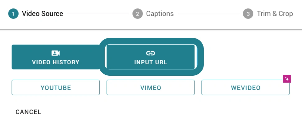 Input URL option in WeVideo for using YouTube and Vimeo content. 