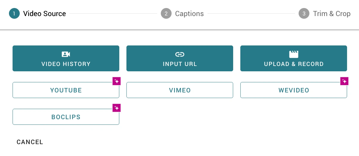 Video source menu in WeVideo. 