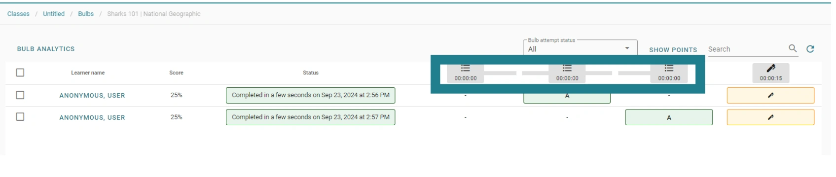 Example of question banks as they appear in an educator's gradebook in WeVideo. 