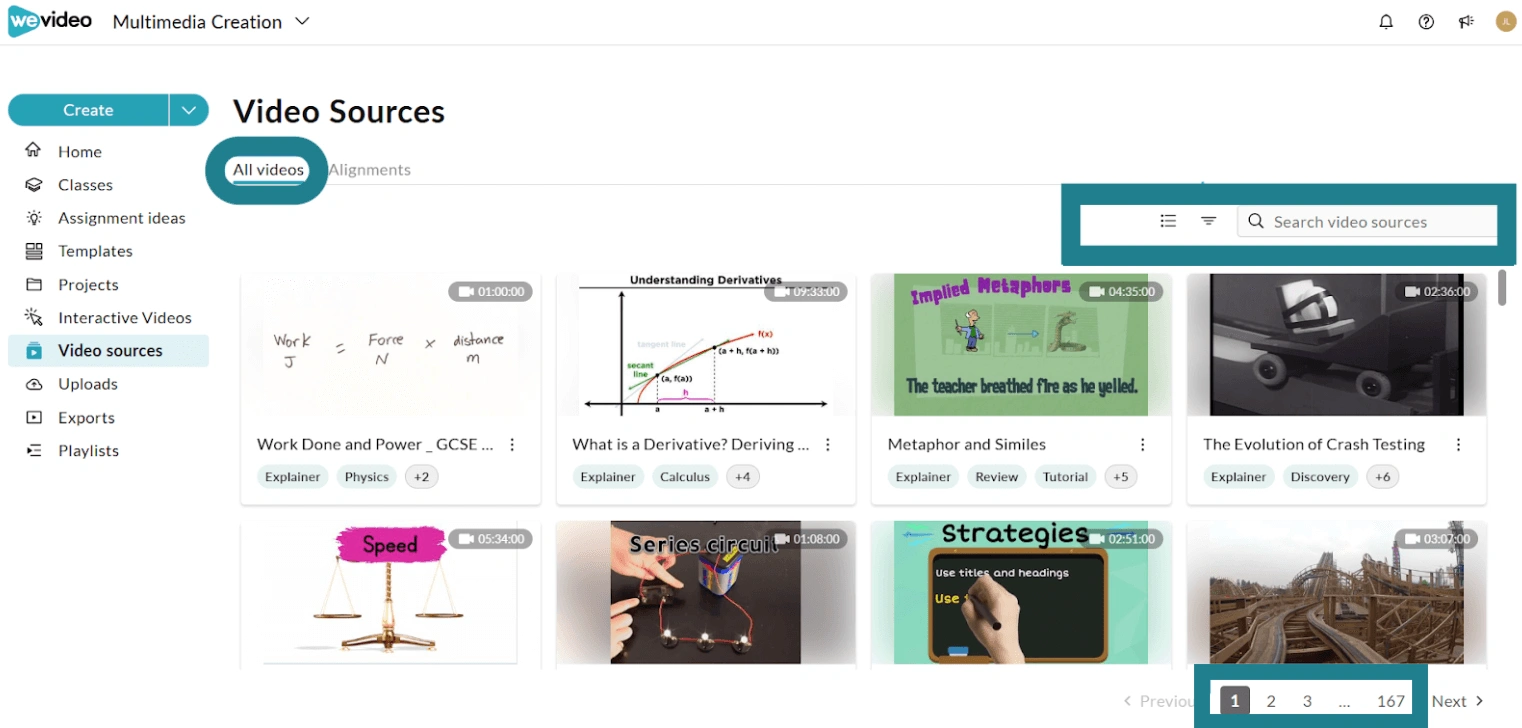 All videos tab in WeVideo. 