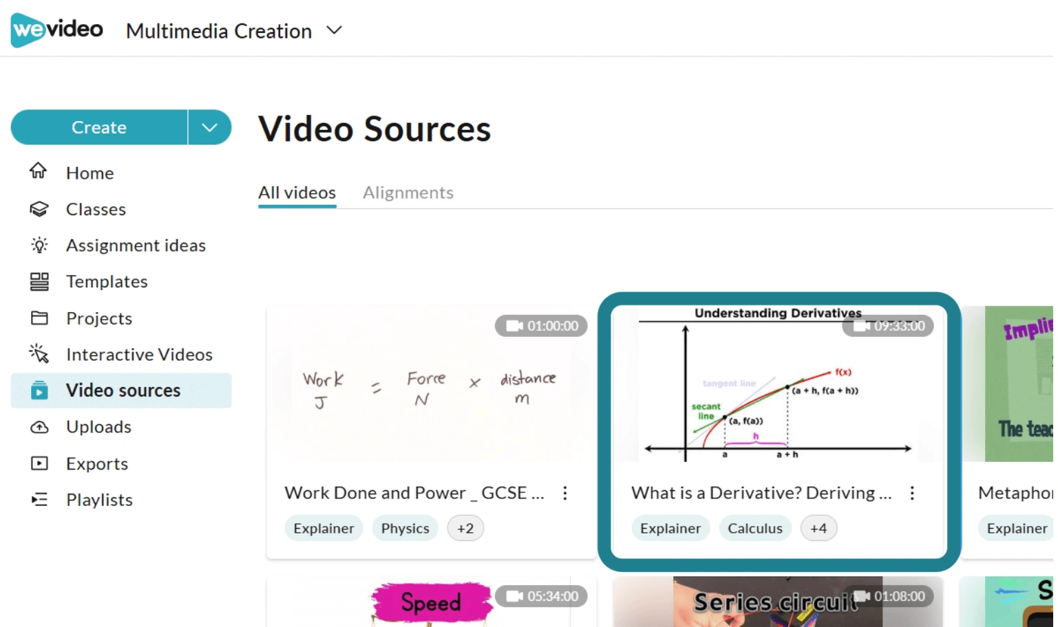 All videos tab in WeVideo. 