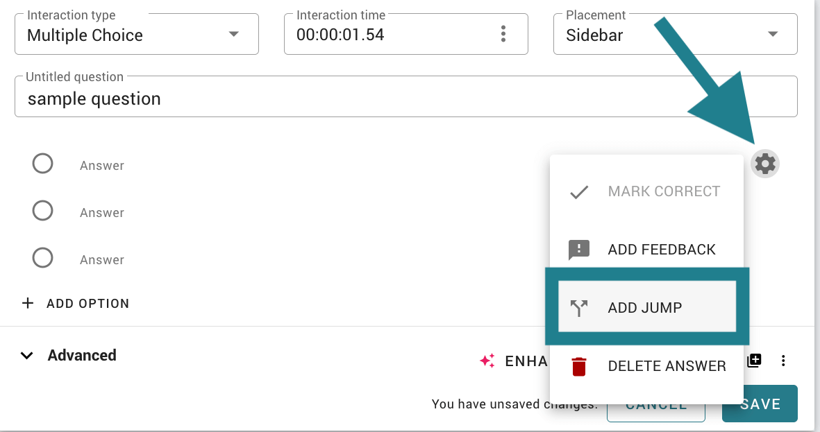 Adding a jump to an interactive video in WeVideo. 