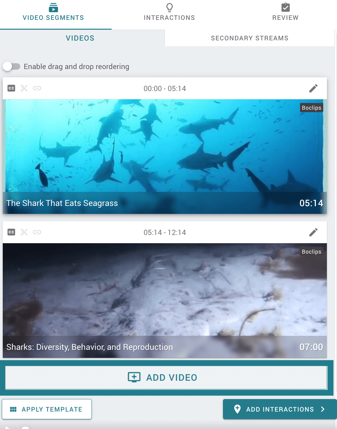 Adding a video segment in WeVideo's interactive video editor. 