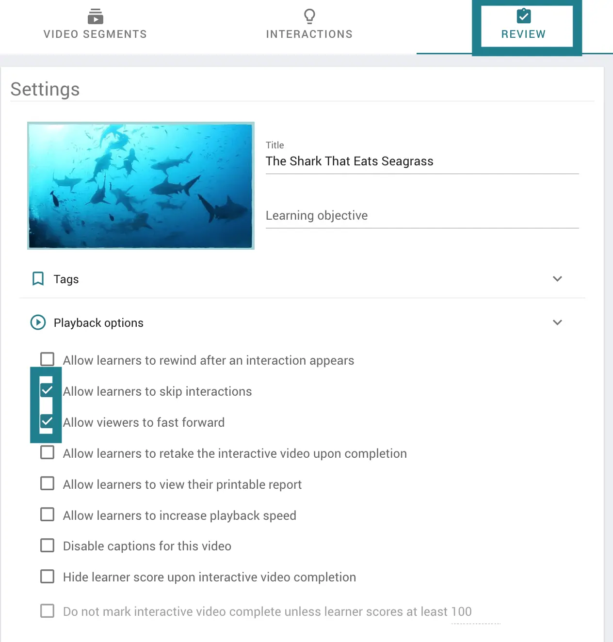Final review screen for branched learning videos made in WeVideo. 