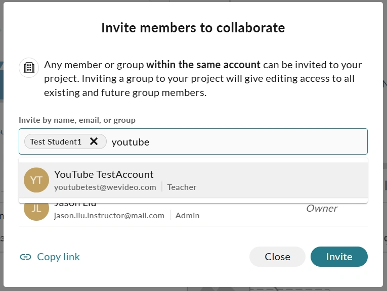 Adding collaborators to work on a project in WeVideo. 