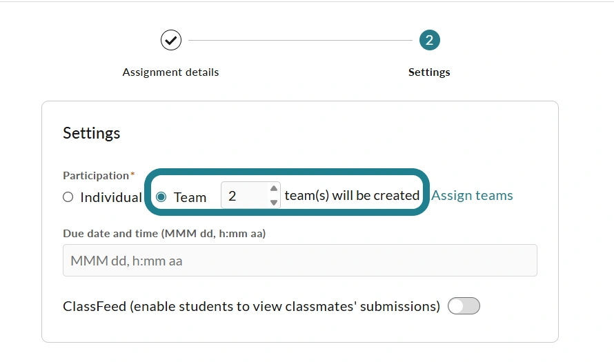 Choosing the project type for an assignment in WeVideo. 