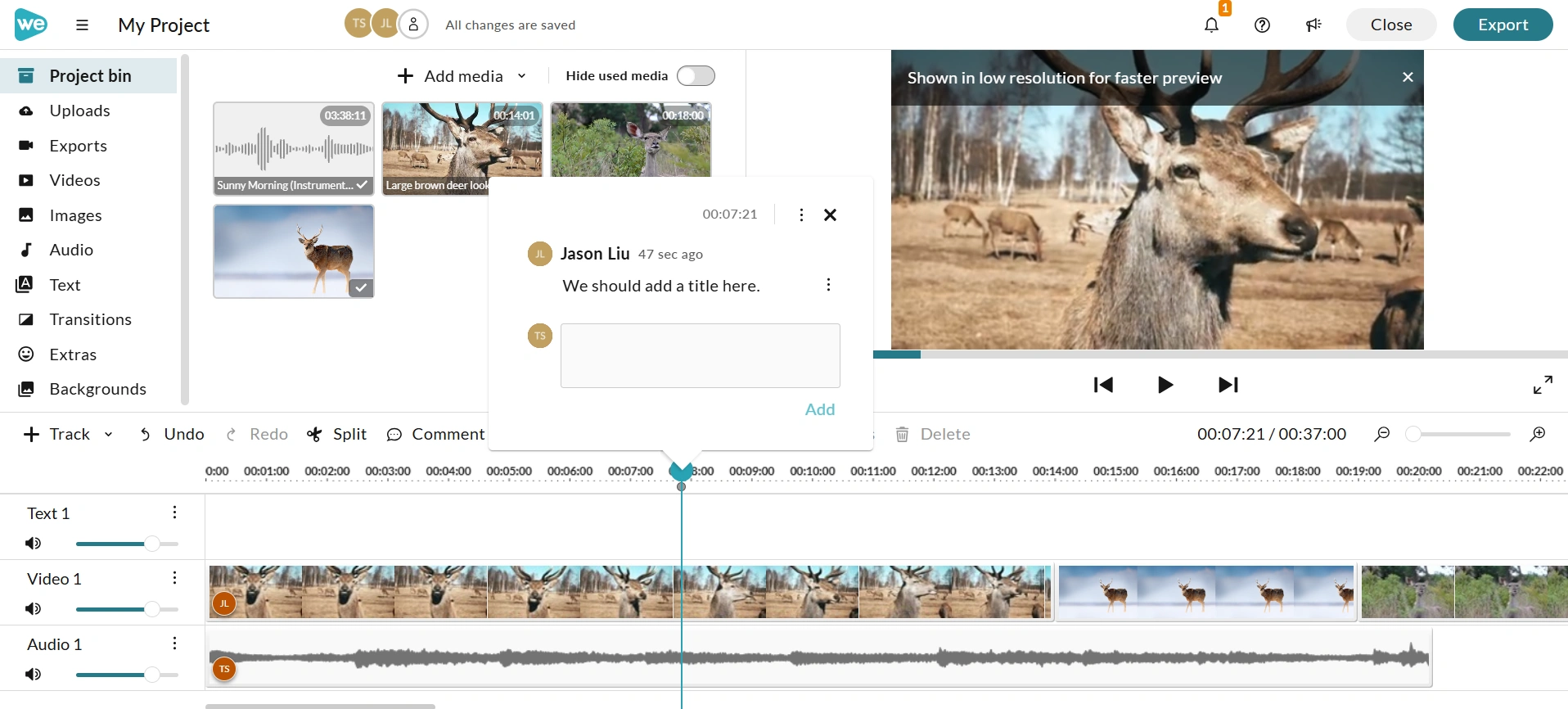 Real-time collaboration in WeVideo. 