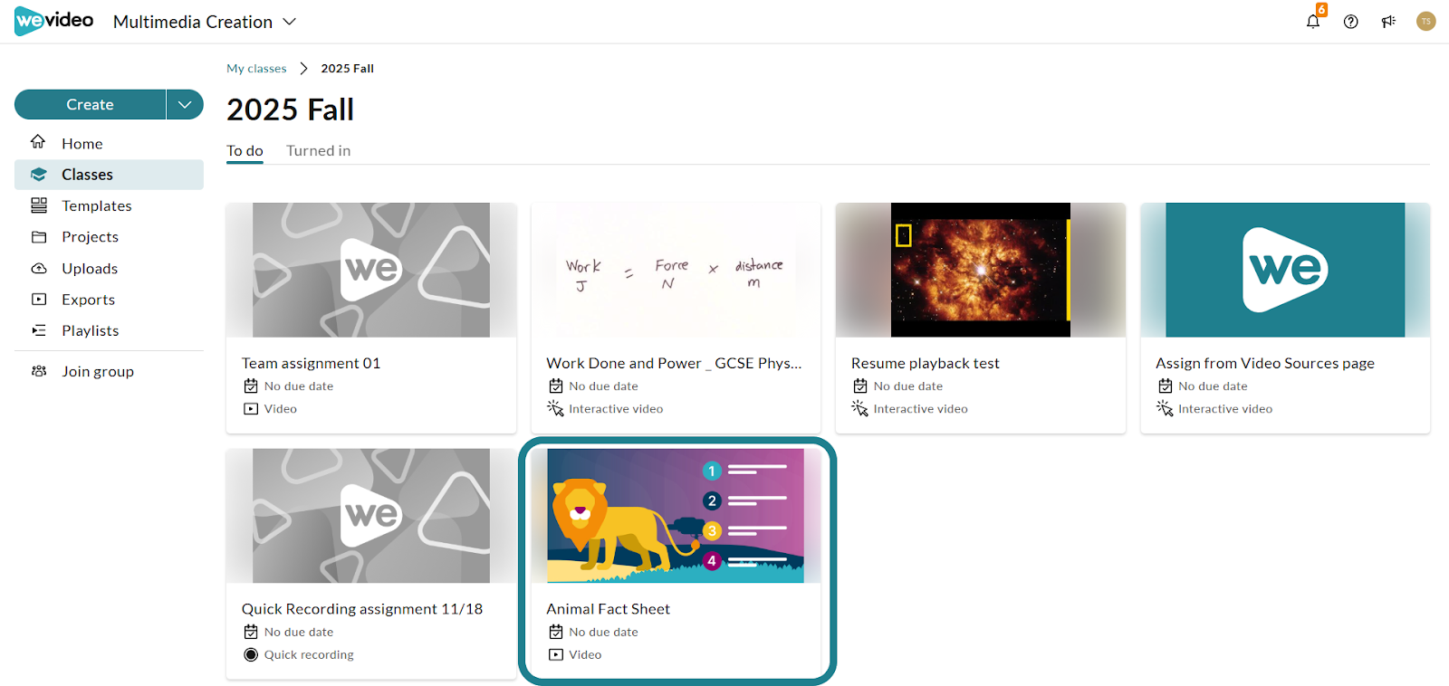 Student project example in WeVideo. 