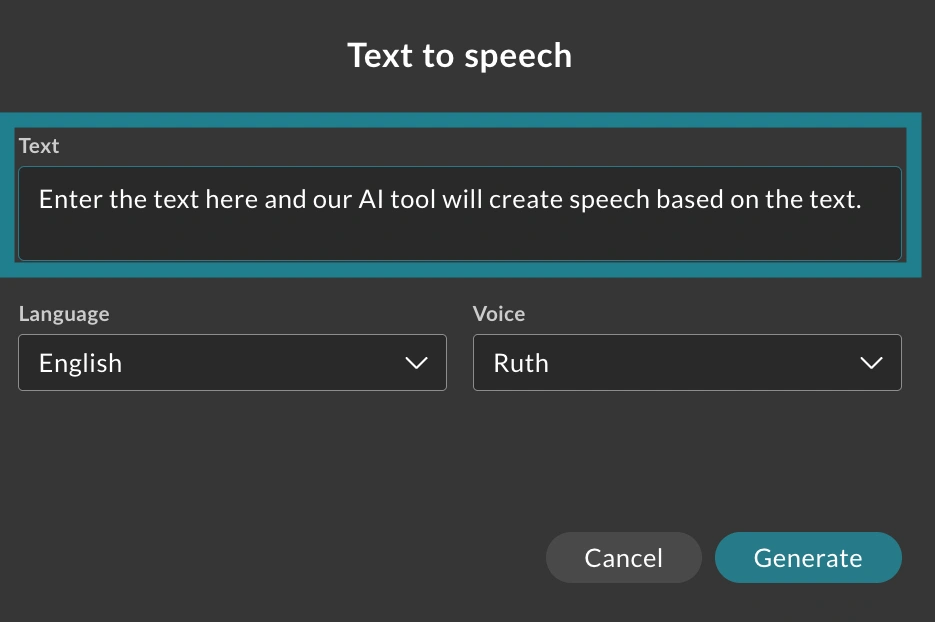 Text-to-speech input screen in WeVideo. 