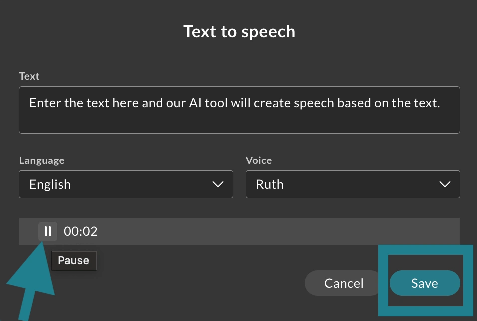 Playback option in text-to-speech feature in WeVideo. 