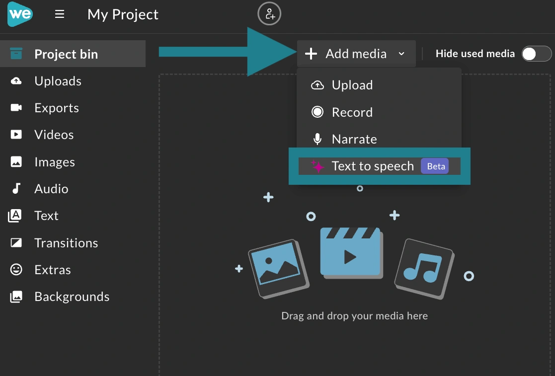 Text-to-speech feature in WeVideo. 
