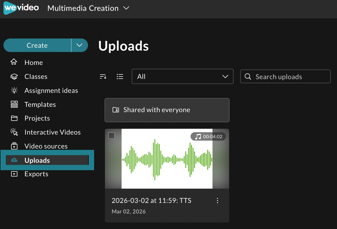 Uploads tab in WeVideo. 