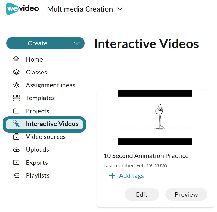 Interactive Videos tab in WeVideo. 