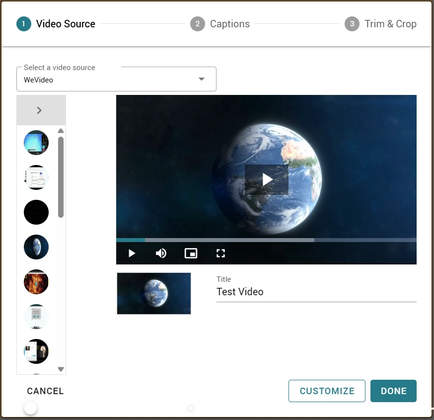 Adding a video to an interactive video project in WeVideo. 