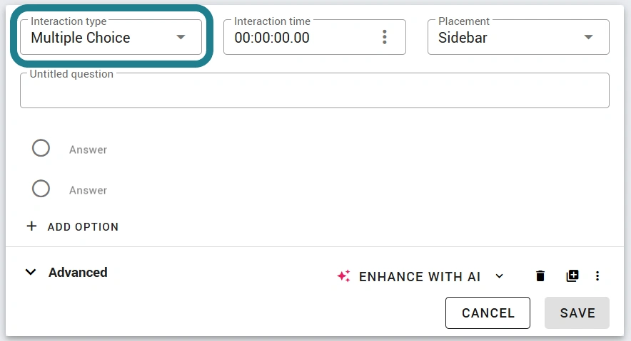 Multiple choice interaction option in WeVideo. 