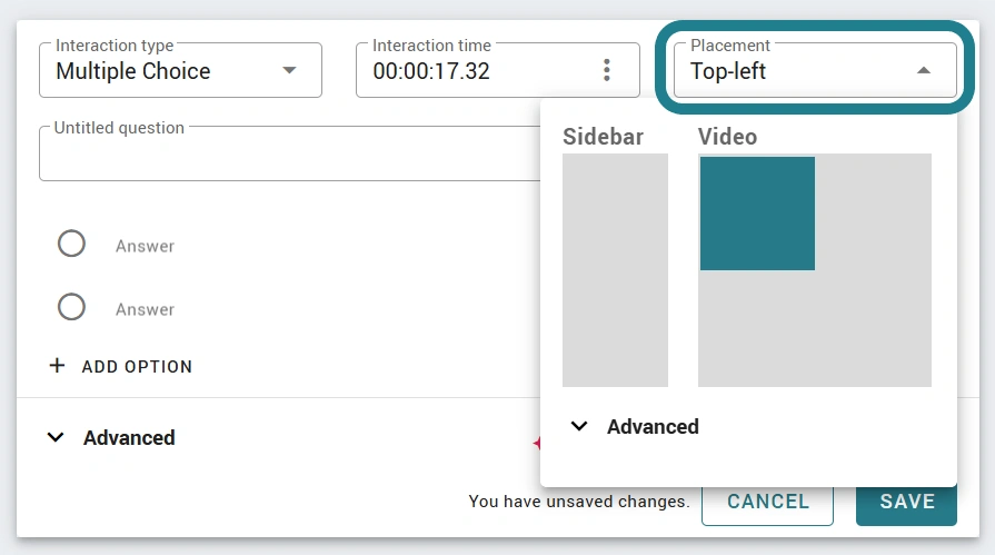 Interaction placement option in WeVideo. 