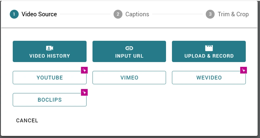 Video source options in WeVideo. 