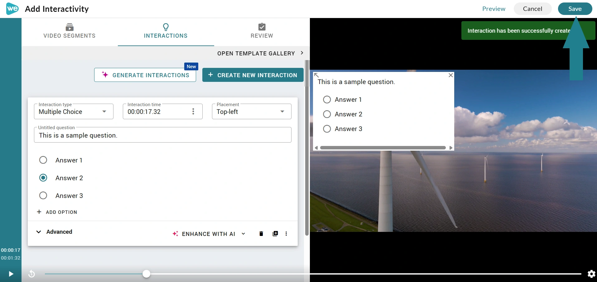 Preview screen for an interactive video made in WeVideo. 