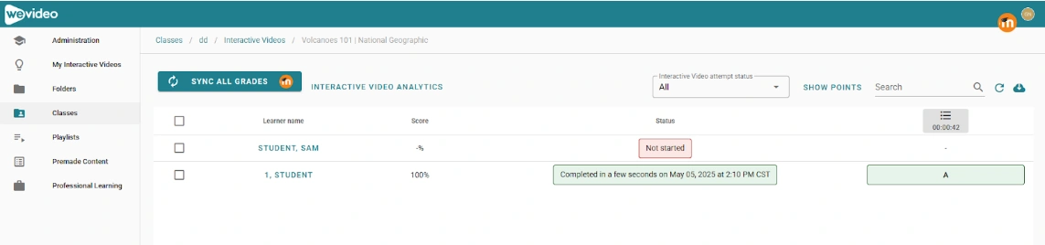 Sycing WeVideo interactive video assignment scores to Blackboard gradebook. 