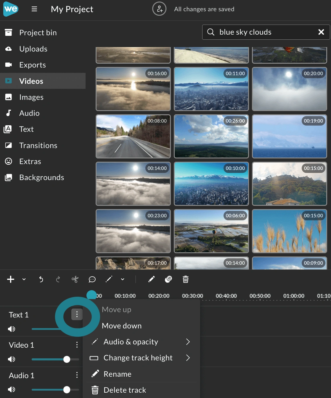 Adjusting tracks on the Timeline in WeVideo. 