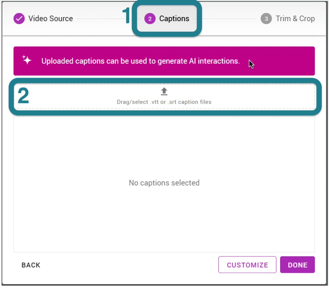 Adding captions to a video in WeVideo's interactive video editor. 