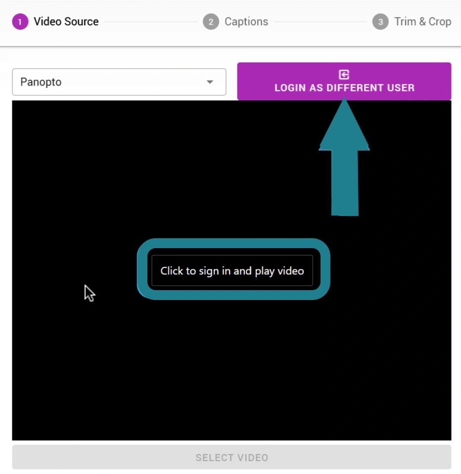 Login as different user option for Panopto intergration with WeVideo. 