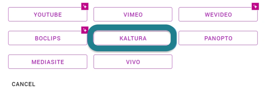 Choosing Kaltura from the external video host menu in WeVideo. 