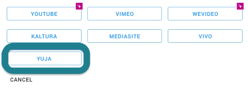 Choosing YuJa from the external video host menu in WeVideo. 