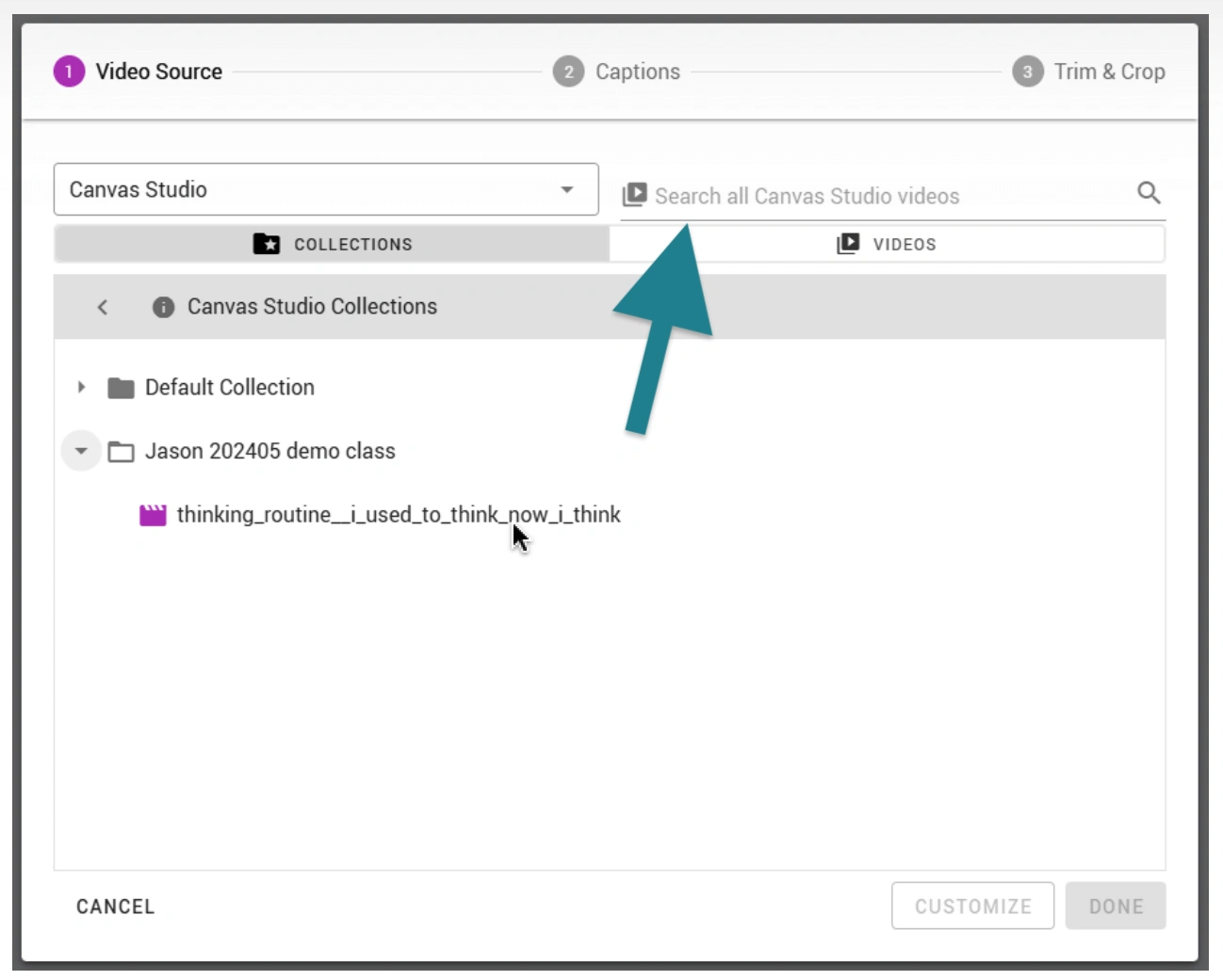 Accessing Canvas Studio directly from WeVideo's interactive video editor. 