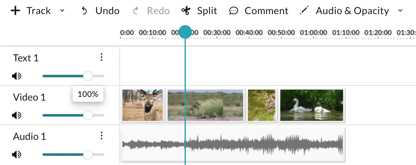 Adjusting the level of an audio track in WeVideo. 