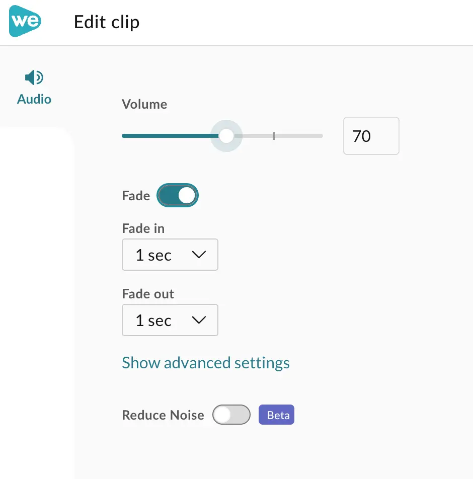 Fade in and Fade out tools in WeVideo. 