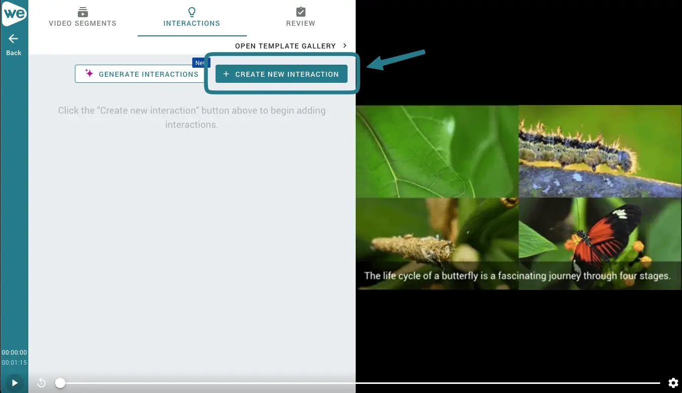 Adding an interaction to a video in WeVideo. 