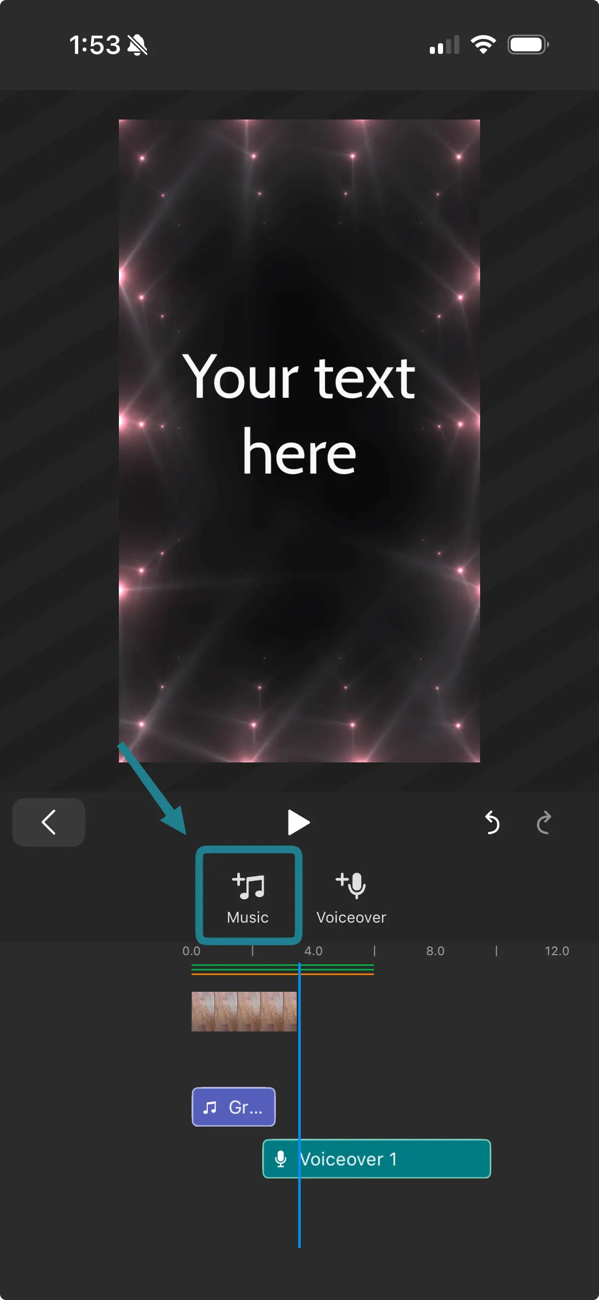 The Add Music option is highlighted in the video editor in the WeVideo iOS app.