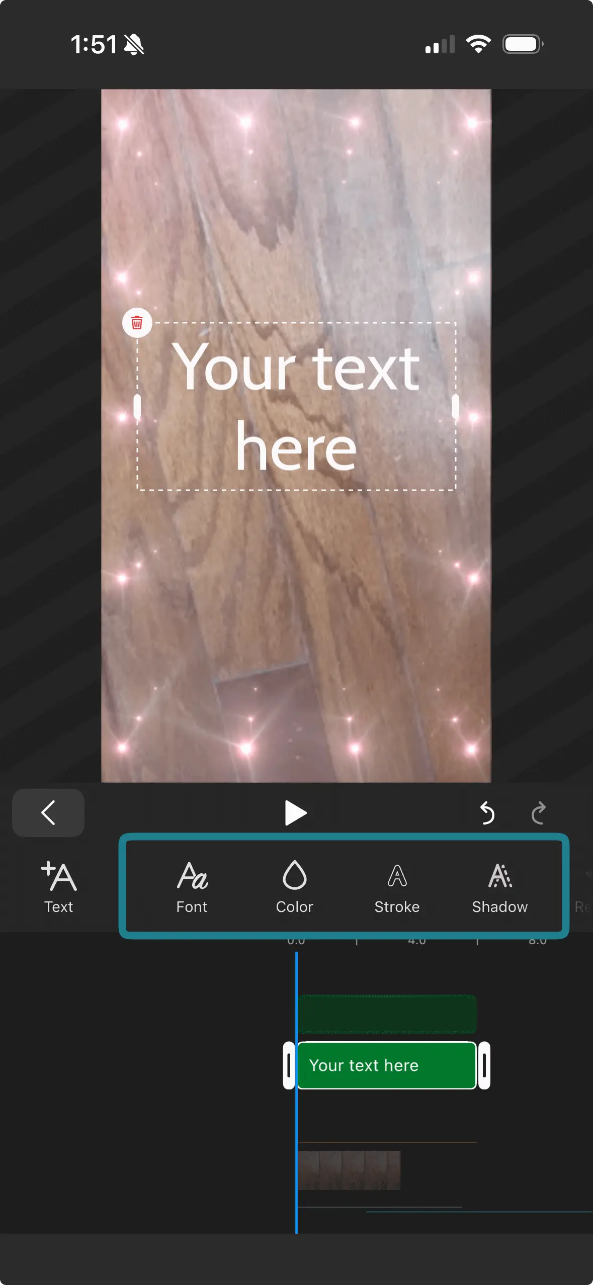 Adjust the added text's font, color, stroke, shadow, and alignment with the WeVideo iOS application.