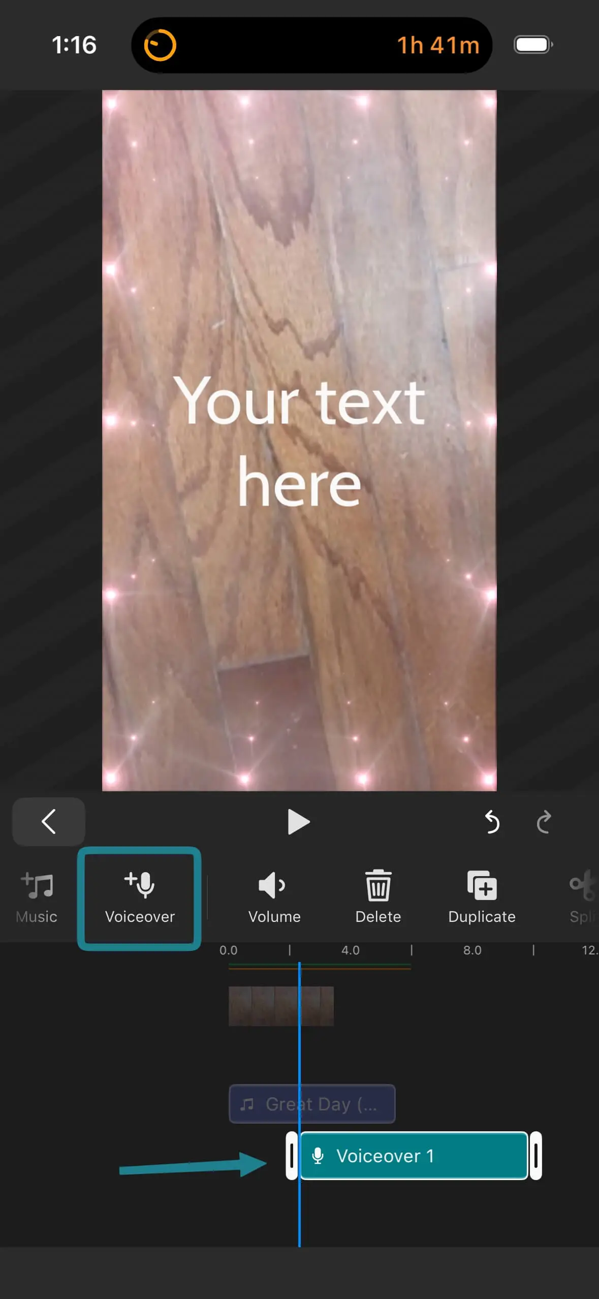 The Add Voice Over option is highlighted in the video editor in the WeVideo iOS app.