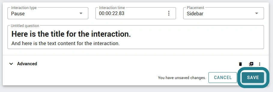 The Save button on the created interaction is highlighted