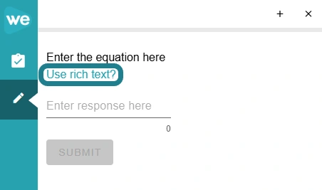 The Use rich text option on the free response question from the learners' perspective is highlighted