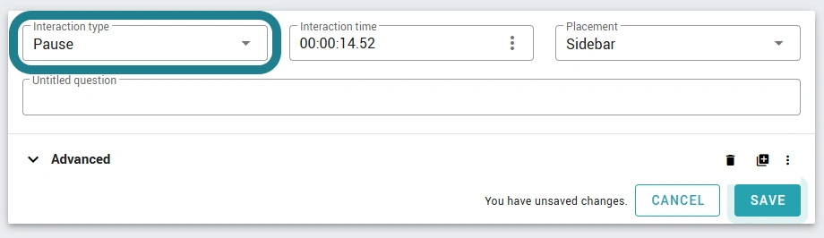 The interaction type section in the newly created interaction is highlighted for users to adjust the interaction type.